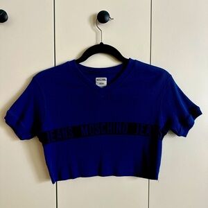 Moschino Crop Top - Size L - Blue Ribbed